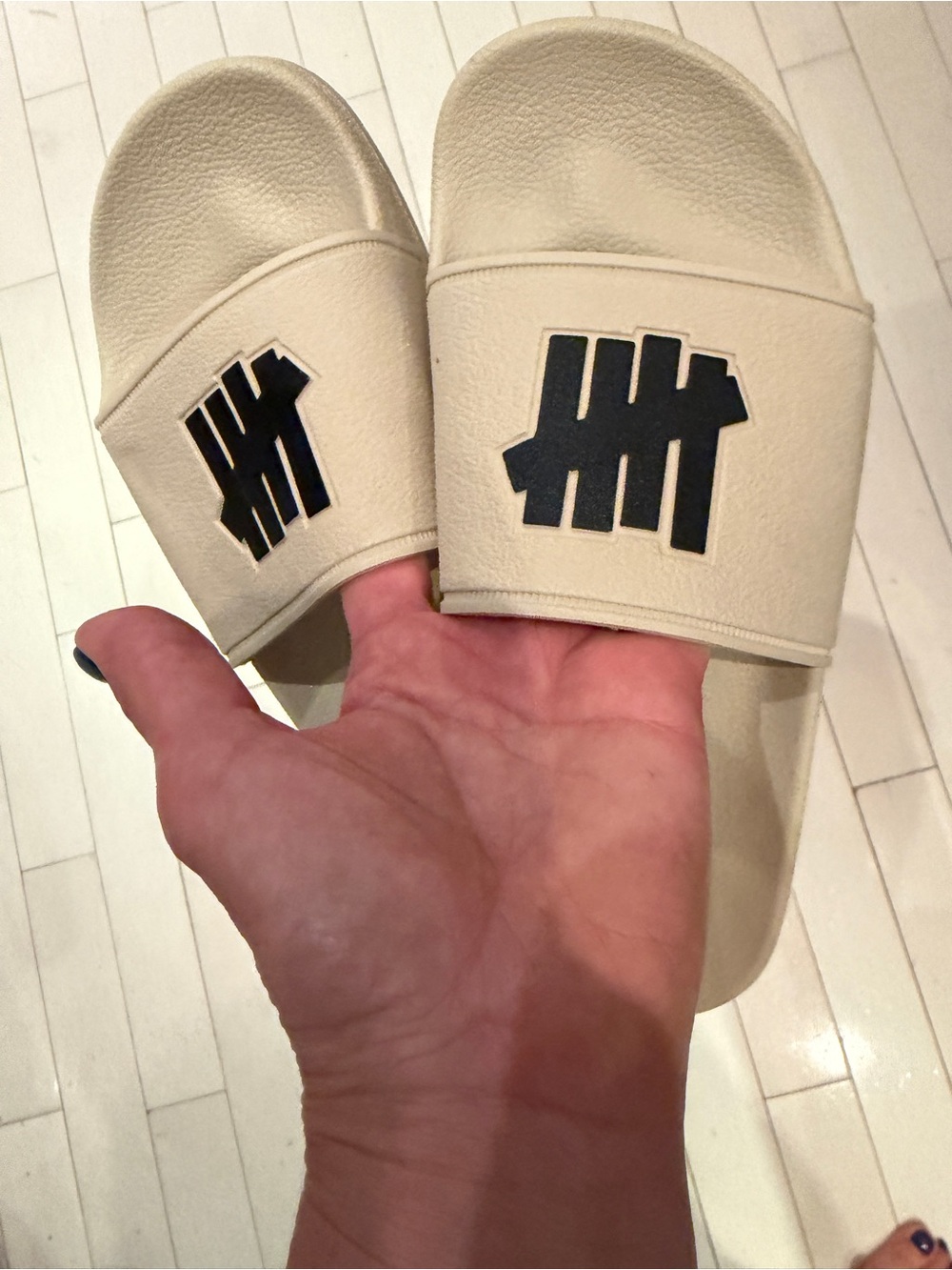 Undefeated Cream Slide Sandals with Black Logo Accent